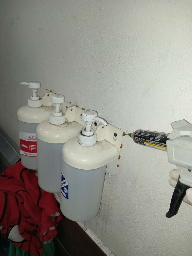 Pistola de gel tratando un rastro de hormigas en una pared